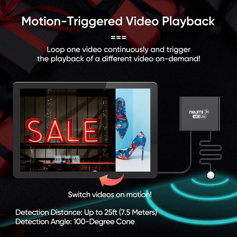 NEUMITECH Motion Sensor Trigger for Neumi Atom 4K Lite Digital Media Players, 9/16-Inch (14mm) Diameter, 25ft (7.5m) Range, 100-Degree Angle, 5ft (1.5m) Cable Length - Image 2